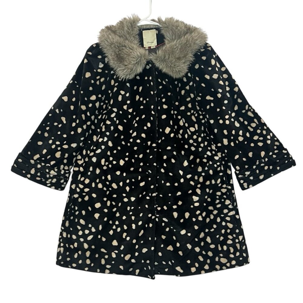 ANTHROPOLOGIE Elevenses Coat Faux Fur Trim Size 10 Black Jacket Cruela Dálmata